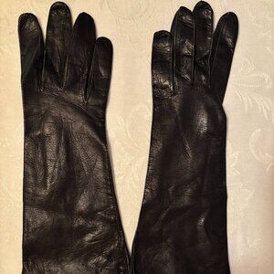 Italian Leather, Unlined, Long Gloves, Black, Size 7, Never Worn